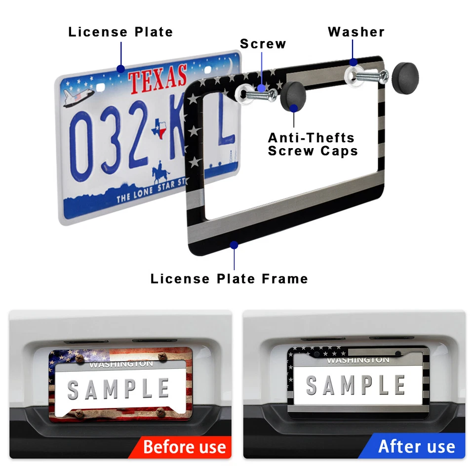 2pcs For Chevy Silverado US Flag Patriotic Truck License Plate Tag Frame Cover Foto 3 de 4