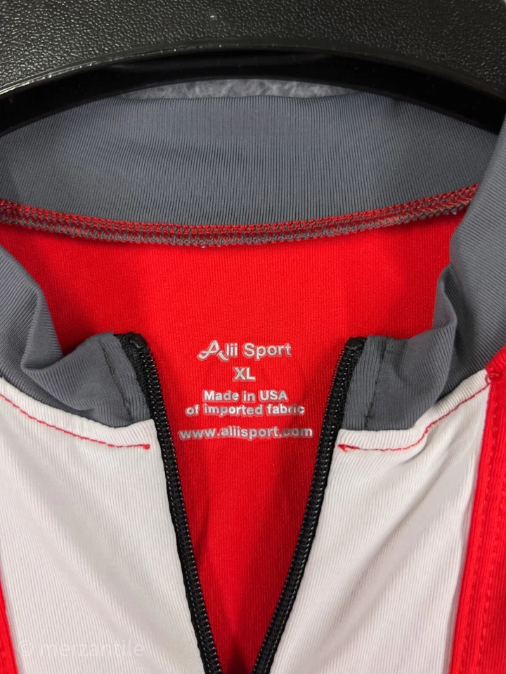 Camiseta deportiva de ciclismo Alii para mujer extra grande con cremallera completa bolsillos traseros hecha en EE. UU. Nylon Foto 3 de 4