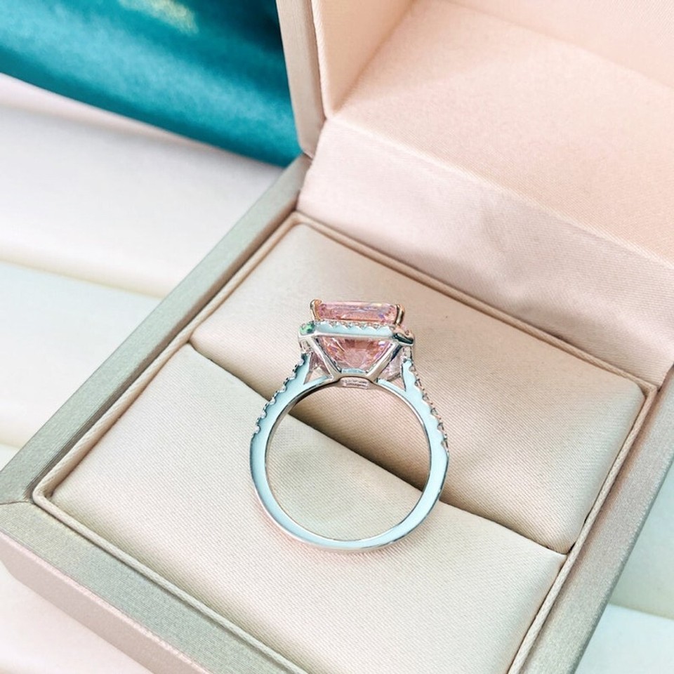 Diamond Womens Ring Lab Created 14K White Gold Radiant Cut 4.40 Ct Pink