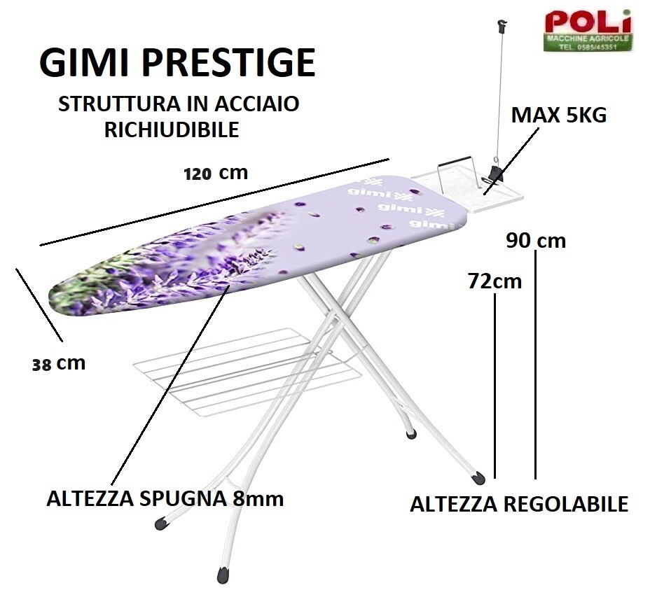 ASSE DA STIRO VILEDA PRESTIGE TAVOLO PIEGHEVOLE REGOLABILE CON GRIGLIA 120X38 foto 3