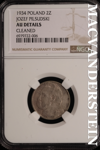 Poland: 1934 Two Zlote Jozef Pilsudski - NGC AU Details - Scarce #SLD769