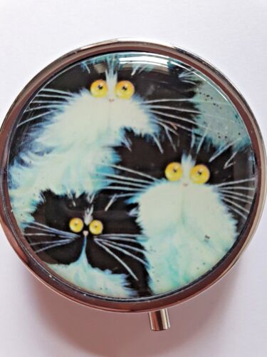 Kim Haskins Cat Design Pill Box Storage Travel Pocket Size Pill Tablet Case - Picture 14 of 17