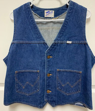 vtg WRANGLER Western Denim Jean Vest size M/L Sanfor Set USA made white label
