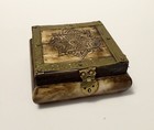 Vintage Trinket Or Jewelry Box ~ Burnt Floral Design On Antler & Brass Handmade