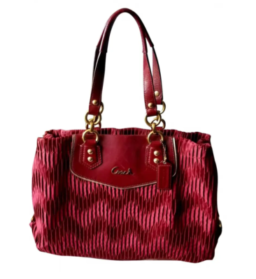 Coach Garnet Red Gathered Leather Zip Top Tote/Shoulder Bag | eBay