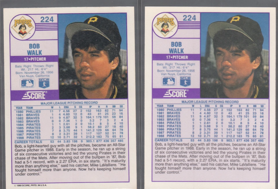 BOB WALK 1989 Score #224 No Copyright Promo Prototype Variation Pirates Mint - Image 2 of 2