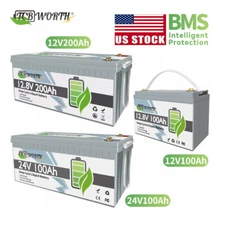LiFePO4 Deep Cycle Lithium Battery 12V/24V 100AH 200AH BMS for Solar RV Off-grid