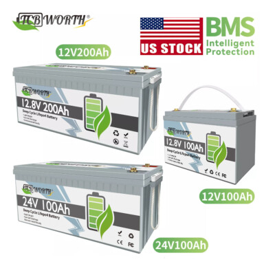 LiFePO4 Deep Cycle Lithium Battery 12V/24V 100AH 200AH BMS for Solar RV ...