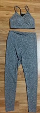 Small Heather Gray Athletic 2 Piece Set Leggings and Padded Sports Bra Crop Top
