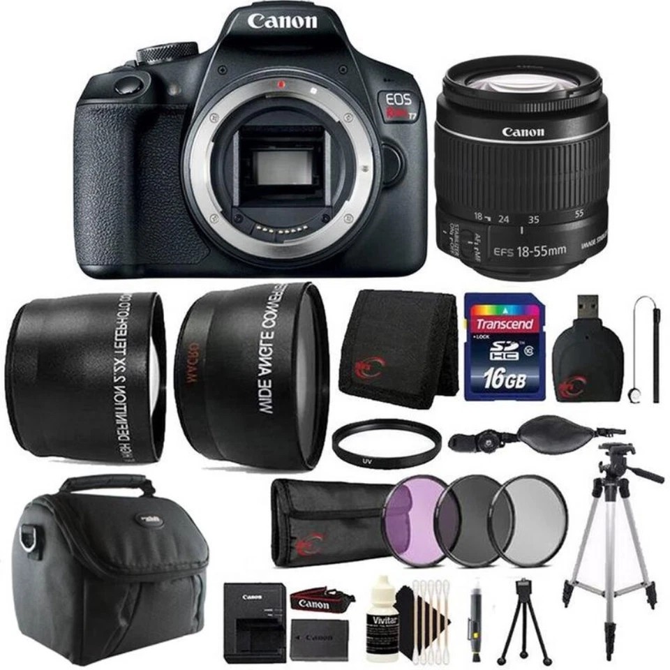 Canon EOS Rebel T7 24.1MP DSLR Camera + 18-55mm + 16GB Accessory Bundle