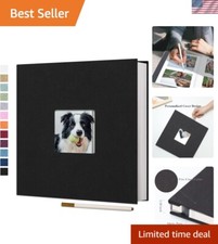 Deluxe Black Linen Scrapbook Album - 40 Blank Pages for Cherished Memories