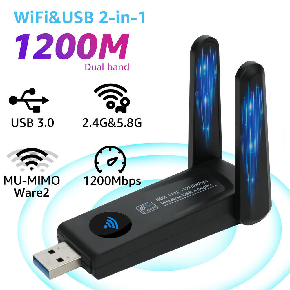 PC WIFI Adapter USB 3.0 WLAN Stick 1300Mbps 5GHz Dual Band Dongle Antenne