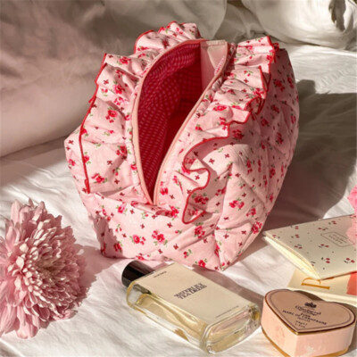 flower design travel toiletry bag Luxe Gloss Wash Set Stay organized in style with the Dahlia Hanging Toiletry Bag Coral Flowers ~ Quilted Toiletries