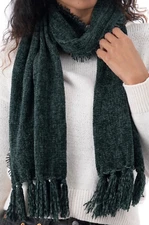 Style & Co Fringe-Trim Womens Chenille Scarf Dark Green