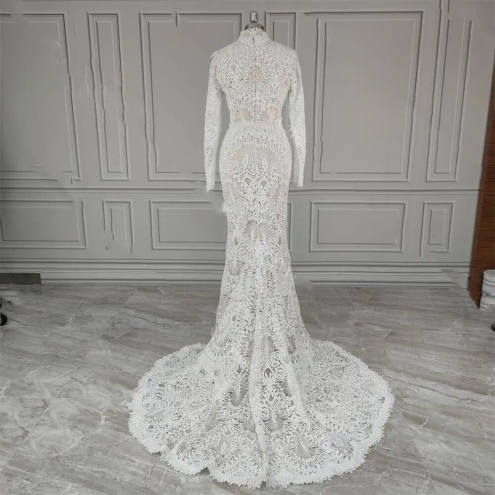 Elegant Mermaid Wedding Dresses High Neck Long Sleeve Lace Applique Bridal Gowns | eBay Elegant Mermaid Wedding Dresses High Neck Long Sleeve Lace Applique Bridal Gowns | eBay