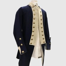 New American Revolution War Men's Navy Blue and Skin Lapel Wool Coat