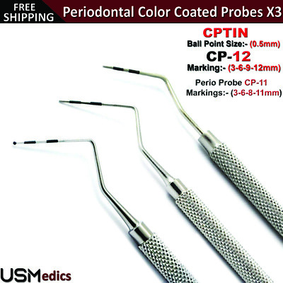 3pcs Periodontal Color Coded Marking Pocket Depth Measuring Dental Probes New