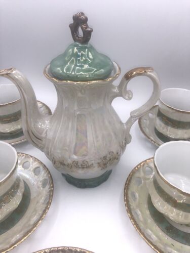12pc Japan Y. Mizuno Lusterware Tea Set 5 Saucers W/Tea Cups & Teapot