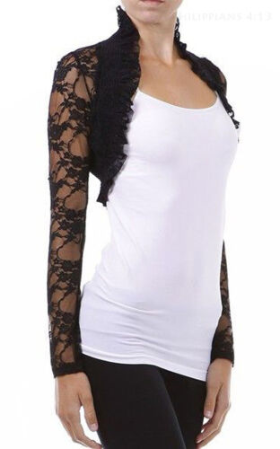 Fashion Secrets Women`s Long Sleeves Lace Bolero Shrug Cropped Cardigan Jacket - Picture 2 of 27