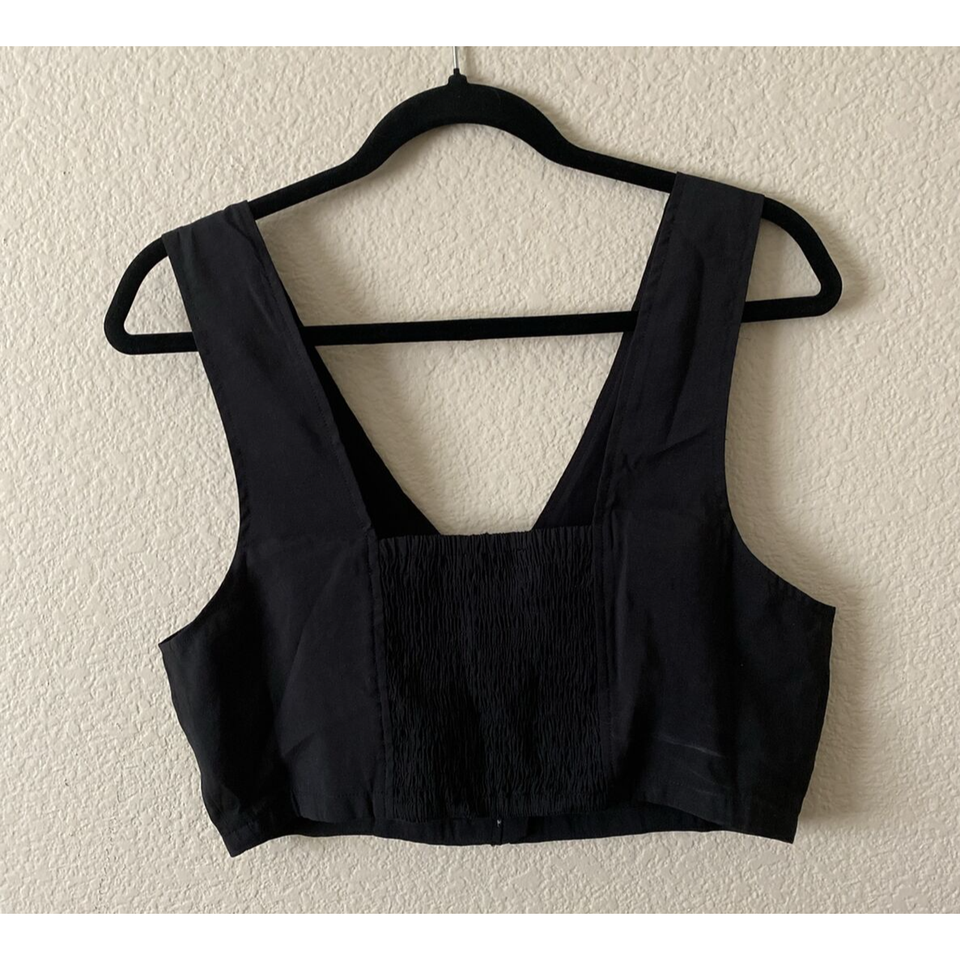 Madewell Shirt Top Blouse Women 10 Black Soft Drape Gwen Crop Vest 90s