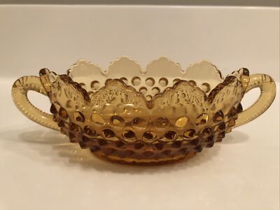 Amber Scalloped Top Diamond Point Oval Candy Dish Bowl Fall Decor