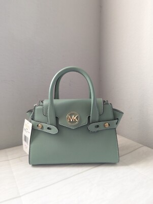 NWT Michael Kors Carmen Small Flap Belted Satchel Crossbody In Sea Green