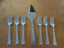 7 Piece Vintage Mid Century Chromium Plated Pastry Cake Forks & Cake Pie Slice