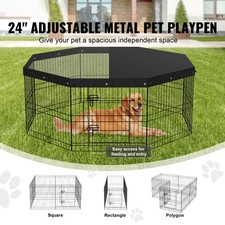 Dog Playpen 8 Panels Foldable Metal Exercise Pen with Top Cover 24" H Pet Fence