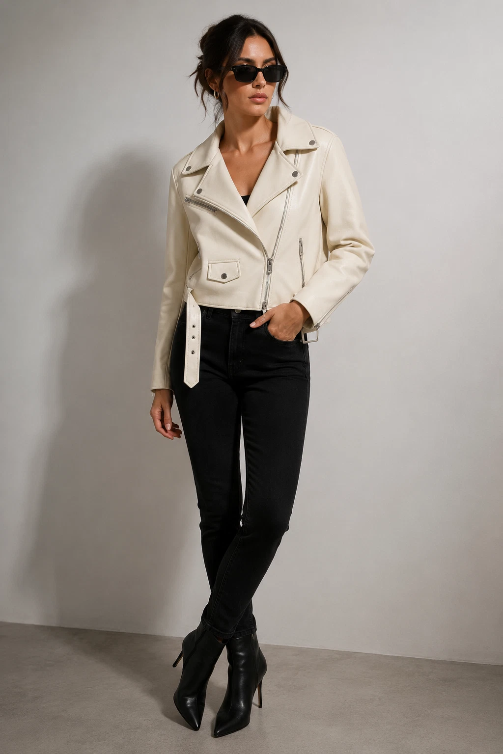 GOOD AMERICAN Cream Moto Jacket S/M NWOT