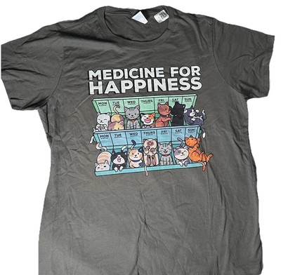 My Medicine For Happiness Called Cats  T-Shirt XL (A13)