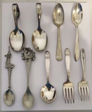 Silver Plated Baby Spoons & Pewter Collection 9 pcs FREE SHIPPING