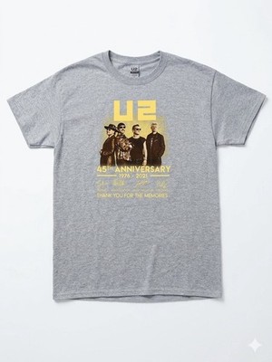 U2 45th Anniversary T Shirt Size L Large Gray 1976-2021 Band Graphic Tee Gildan