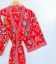 100% Cotton Kimono Robe Floral Kimono Robe Red Cotton Dress Spa Robe Daily Wear