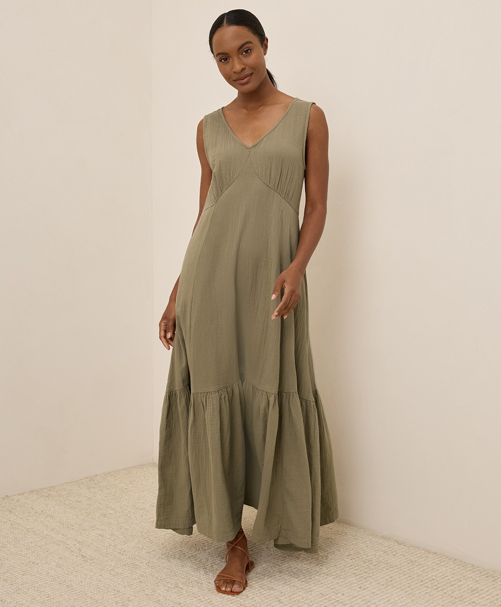 green gauze dress Sage Linen Embroidered Belted XS never sheer GREEN SEA COTTON GAUZE DRESS