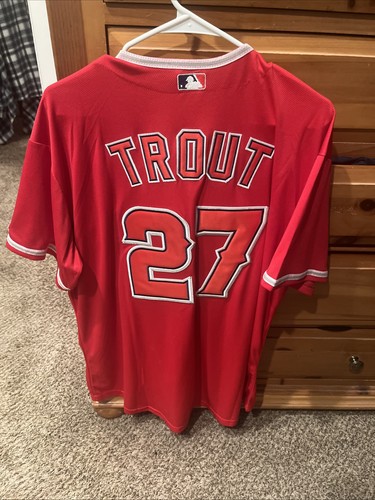 Mike Trout Los Angeles Angels Nike Jersey Mens XL #27 Red Alternate Button Up