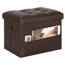 Storage Ottoman Foot Rest Stool, Foldable Leather Footstool Storage Bench with