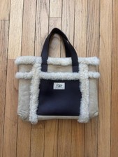 Borsa tote UGG Australia shearling sherpa scamosciata panna nera bordo pelle donna