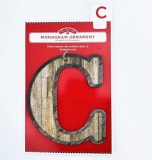 Letter C Holiday Ornament Xmas Monogram Initial Faux Wood-Like Cardboard Brown