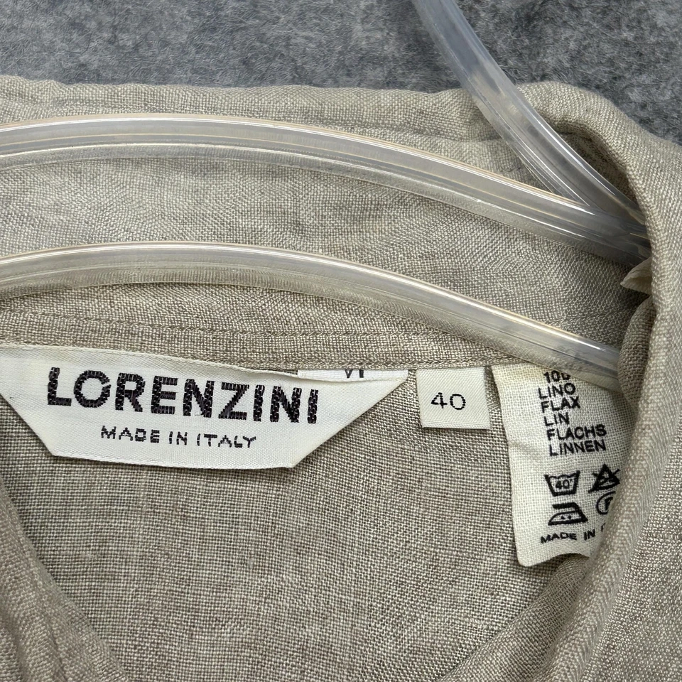 Camisa Lorenzini Para Hombres 40 Beige Lino Hecha en Italia Botones de Lujo Manga Larga Playa Foto 2 de 4