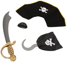 Widmann Pirate Set Hat, Cutlass, Eyepatch, Hook Different Colors