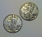 Lot of Two 1941 Walking Liberty Half Dollar Coins, 90% Silver, 1942 and 1943