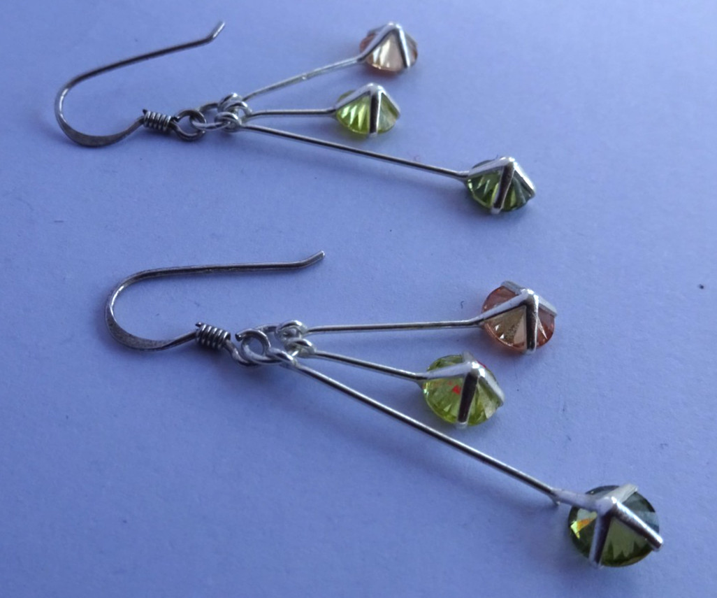 Pair pretty solid sterling silver stone set dangl… - image 3