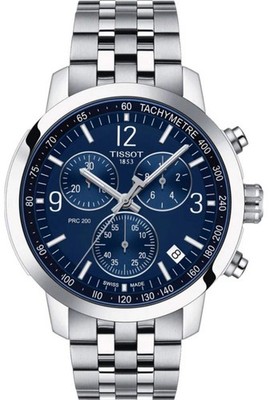 Tissot PRC 200 Chronograph Blue Dial Silver Steel Strap Watch For Men - T114.417