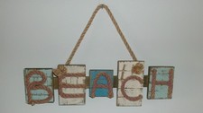 Nautical BEACH Wood Sign Wall Deco Distressed Plaque 16.5" EUC