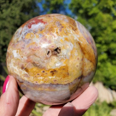 XL Ocean Jasper Sphere Pink Green Crystal Sphere 904 Grams 90mm
