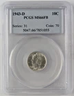1943-D Mercury Silver Dime 10c PCGS MS66 FB Full Bands 7851055
