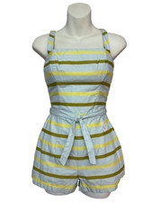 Vintage 1940s 50s Stripe Bathing Suit Pique Cotton Pin Up Romper Maisel MCM XXS