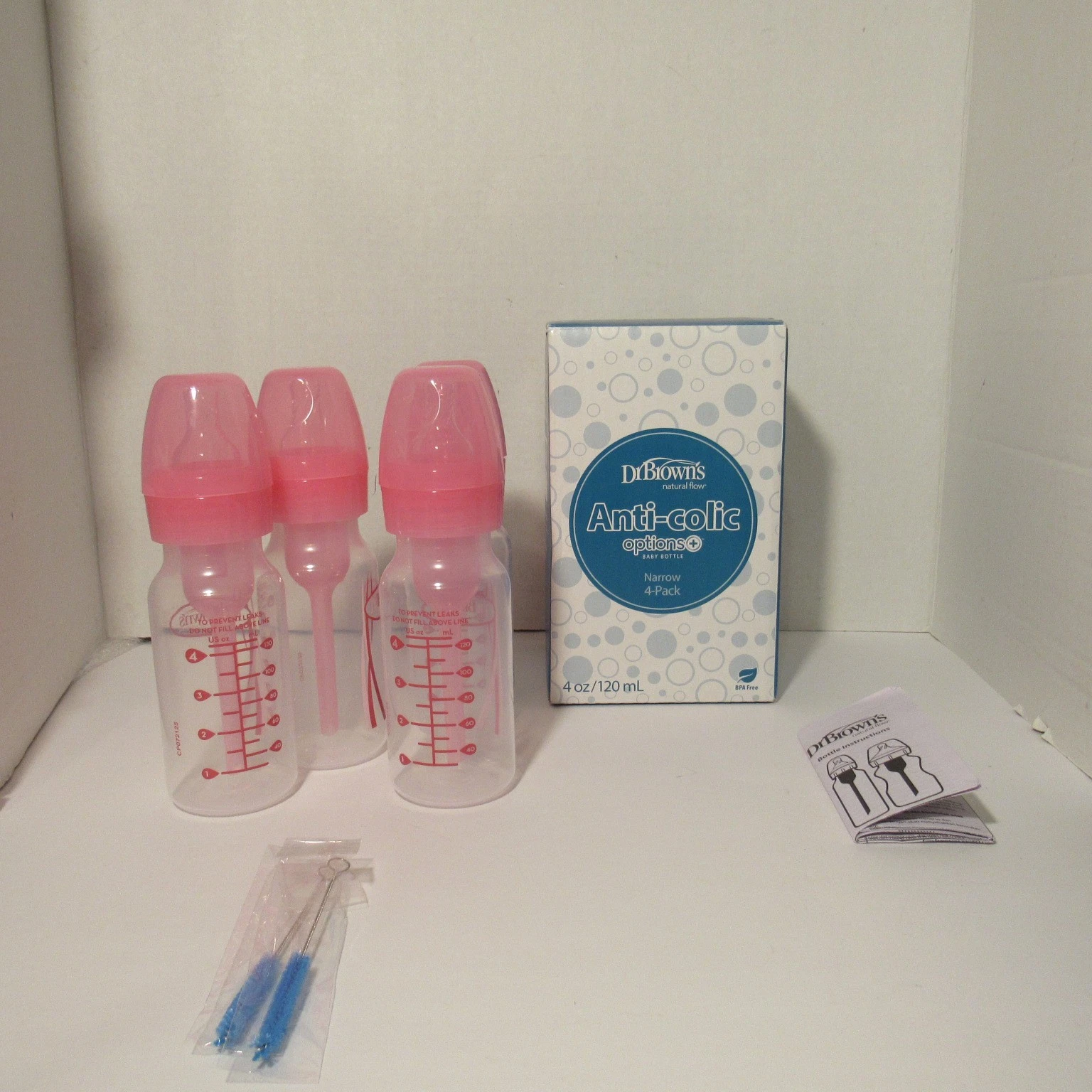 Dr. Brown's Natural Flow Anti-Colic Options+ Narrow Baby Bottles, 4 oz 4-Pack