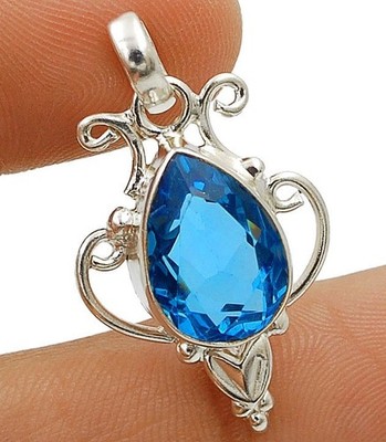 3 kt natürlicher makelloser Blautopas 925 Sterlingsilber Anhänger Schmuck @B16-5