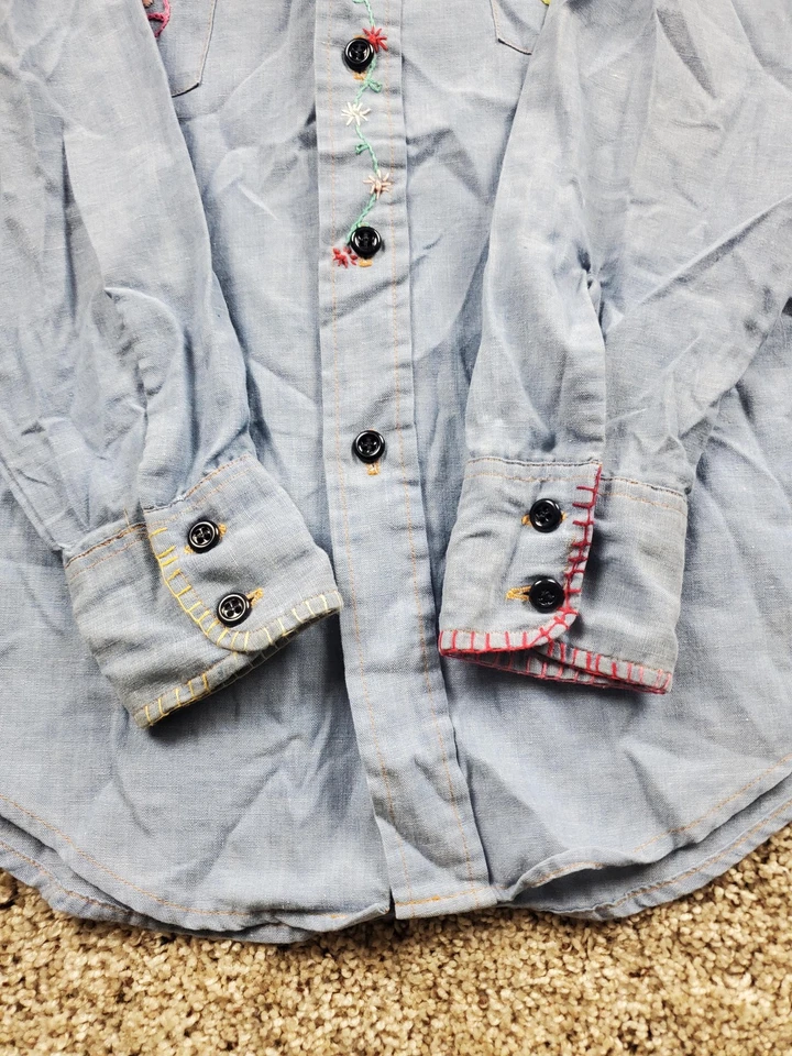 Camisa Levi's Vintage Mediana* Cambray Bordada Hippie Naranja Pestaña Años 70 Personalizada Foto 3 de 4